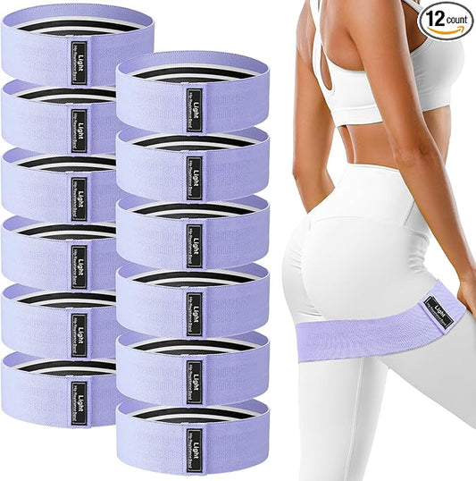 12 Pcs Fabric Resistance Bands for Working Out Booty Workout Stretch Exercise Bands Non Slip for Legs Squat Resistance Loop for Women Men Starter Butt Hip Thigh Fitness-GravixFit