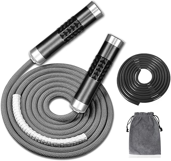 Redify Weighted Jump Rope for Workout Fitness(1LB), Tangle-Free Ball Bearing Rapid Speed Skipping Rope for MMA Boxing Weight-loss,Aluminum Handle Adjustable Length 9MM Fabric Cotton+9MM Solid PVC Rope-GravixFit