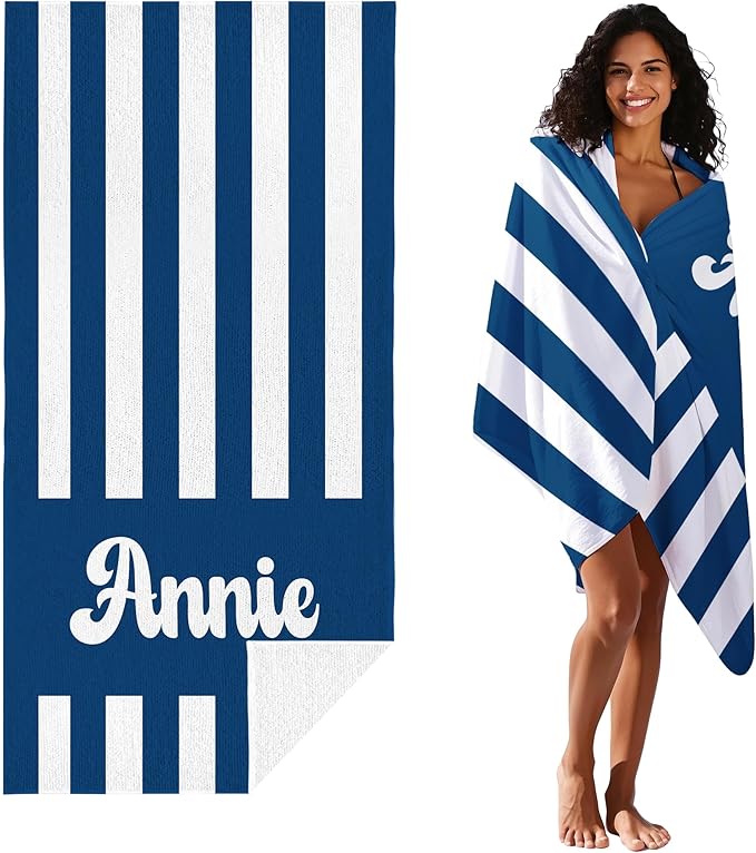 JML Personalized Beach Towel with Name, Custom Cabana Stripe Beach Towel, Customized Microfiber Pool Towel, Quick Dry & Absorbent Swim Towel for Adult,Mother's Day, Birthday, Summer Holiday,Vacation-GravixFit