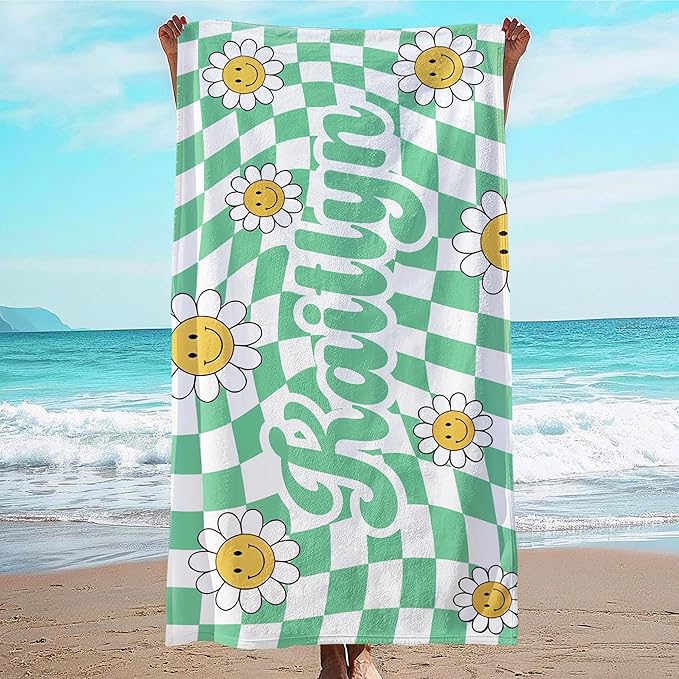 JML Personalized Beach Towel with Name, Custom Flower Beach Towel, Customized Microfiber Pool Towel, Quick Dry & Absorbent Swim Towel for Adult,Anniversary, Birthday, Summer Holiday,Vacation-GravixFit