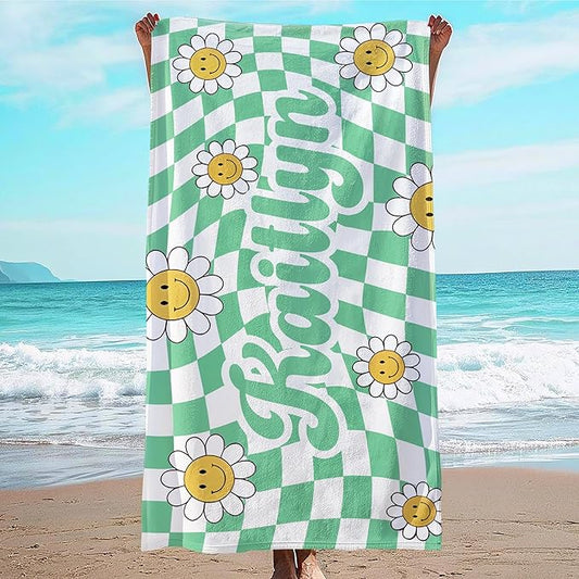 JML Personalized Beach Towel with Name, Custom Flower Beach Towel, Customized Microfiber Pool Towel, Quick Dry & Absorbent Swim Towel for Adult,Anniversary, Birthday, Summer Holiday,Vacation-GravixFit