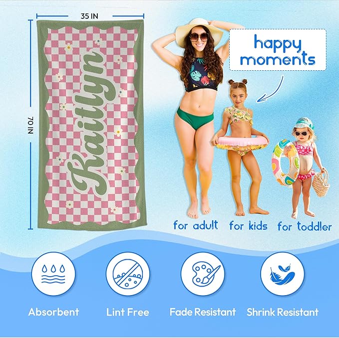 JML Personalized Beach Towel with Name, Custom Flower Beach Towel, Customized Microfiber Pool Towel, Quick Dry & Absorbent Swim Towel for Adult,Anniversary, Birthday, Summer Holiday,Vacation-GravixFit