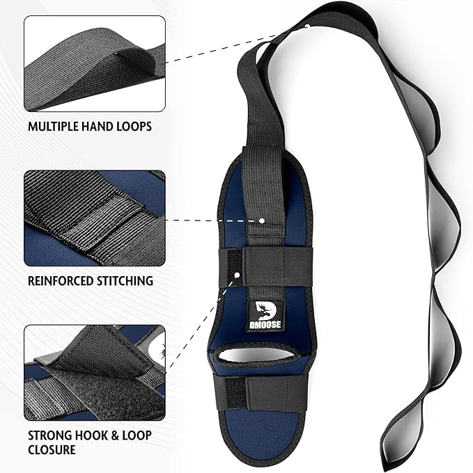 DMoose Fitness Foot & Calf Stretcher with Adjustable Padded Stretching Strap for Plantar Fasciitis, Hamstring, Heel Spurs and Achilles Tendonitis Relief - Yoga Leg Stretch Strap for Flexibility-GravixFit