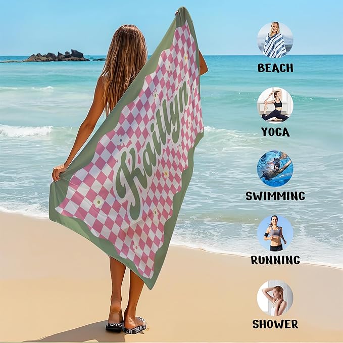 JML Personalized Beach Towel with Name, Custom Flower Beach Towel, Customized Microfiber Pool Towel, Quick Dry & Absorbent Swim Towel for Adult,Anniversary, Birthday, Summer Holiday,Vacation-GravixFit