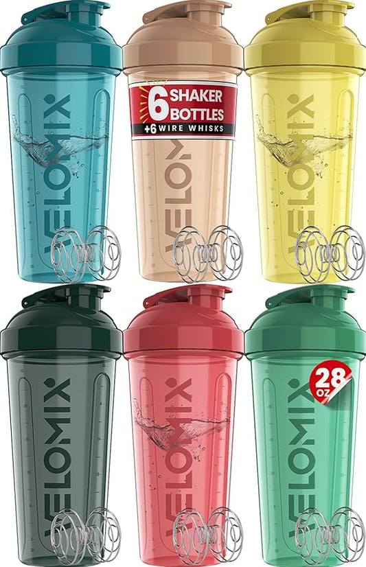 '-6 PACK- 28 oz Protein Shaker Bottle for Protein Mixes - 6x Wire Whisk | Leak Proof Shaker Cups for Protein Shakes | Protein Shaker Bottle Pack | Protein Shake Cup (Hawai Shadows)-GravixFit