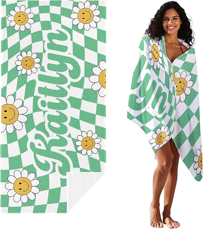 JML Personalized Beach Towel with Name, Custom Flower Beach Towel, Customized Microfiber Pool Towel, Quick Dry & Absorbent Swim Towel for Adult,Anniversary, Birthday, Summer Holiday,Vacation-GravixFit