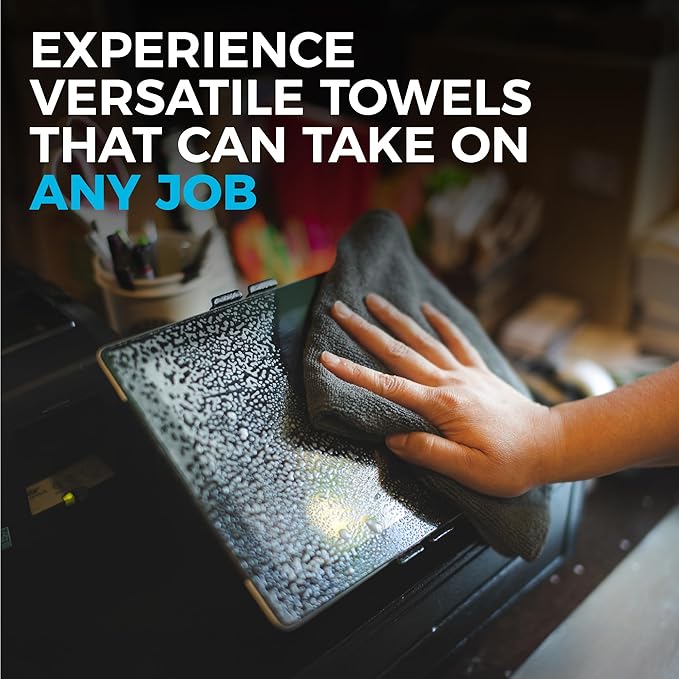 The Rag Company - All-Purpose Microfiber Terry Cleaning Towels - Commercial Grade, Highly Absorbent, Lint-Free, Streak-Free, Kitchens, Bathrooms, Offices, 300gsm, 16in x 16in, Grey (12-Pack)-GravixFit