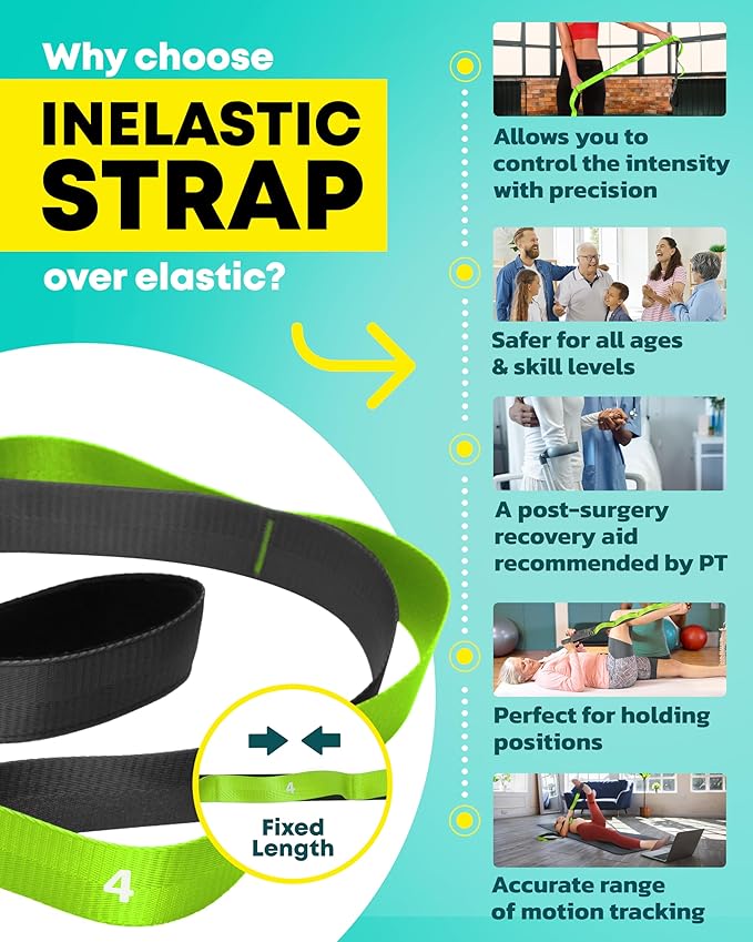 Stretching Strap with Loops - Non Elastic Stretch Band for Physical Therapy, Yoga Strap for Stretching Equipment, Stretch Bands for Exercise and Flexibility - Fascia, Hamstring & Leg Stretcher Belt-GravixFit