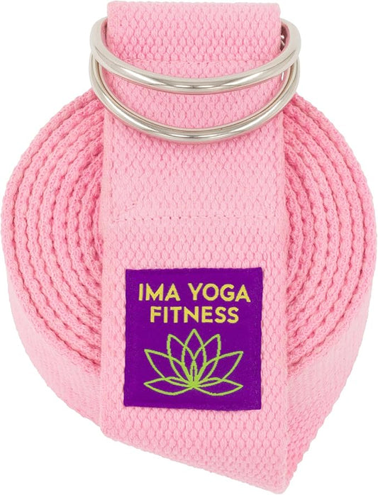 Adaptive Yoga Strap, Stretching Strap, 2 Inches Wide, 100% Naturally Soft Cotton, Steel D-Rings, Includes Natural Cotton Drawstring Storage Pouch and Instructional E-Book-GravixFit
