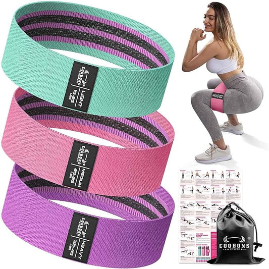 Fabric Resistance Bands for Working Out - Exercise Bands for Women and Men, Booty Bands for Legs and Glute, Yoga, Pilates, Rehab, Fitness and Home Workout-GravixFit