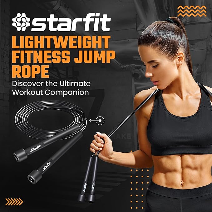 STARFIT Lightweight Jump Rope for Fitness and Exercise, Adjustable Jump Ropes with Plastic Handles, Cardio and Endurance Training, Jumping Rope for Workout