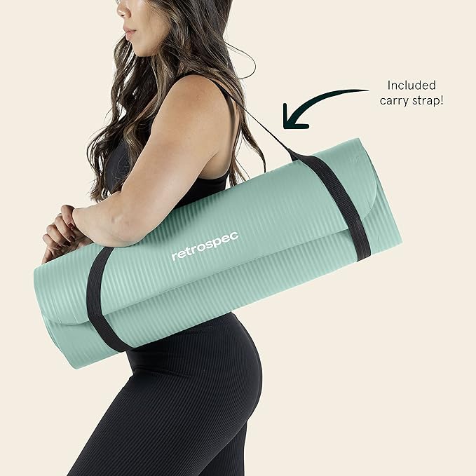 Retrospec Solana Yoga Mat 1" Thick w/Nylon Strap for Men & Women - Non Slip Exercise Mat for Home Yoga, Pilates, Stretching, Floor & Fitness Workouts - Blue Lagoon-GravixFit