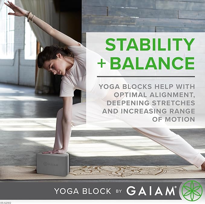Gaiam Yoga Block - Supportive Latex-Free Eva Foam - Soft Non-Slip Surface with Beveled Edges for Yoga, Pilates, Meditation - Yoga Accessories for Stability, Balance, Deepen Stretches-GravixFit