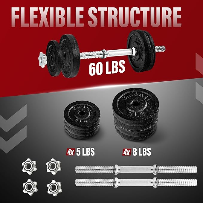 Yes4All Old School Adjustable Dumbbell Set with Weight Plates, Star Lock Collars/Connector, 40lbs to 200lbs Adjustable Weight Plates Set-GravixFit