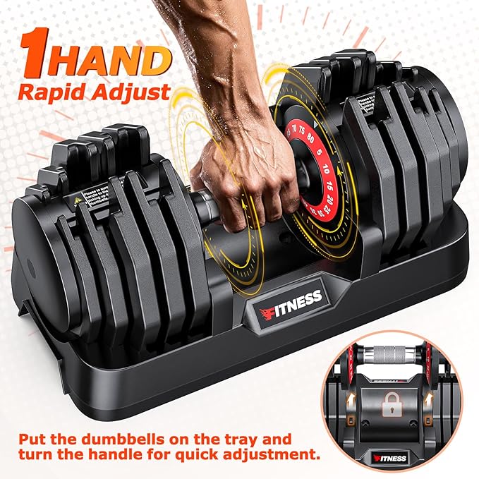 Adjustable Dumbbells Set of 2, 1 Hand Adjustable Weights Dumbbells Set, 5 in 1/10 in 1 Free Dumbbell with Anti-Slip Texture Handle, 25/55/80lb Pair Weight Set For Home Gym Suit both Men and Women-GravixFit