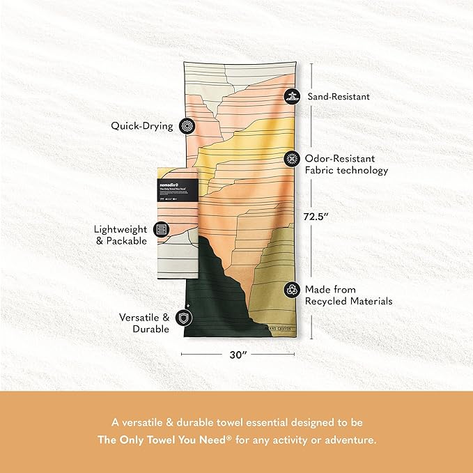 Nomadix Original Towel - Perfect for Beach, Pool, Travel, Camping, Yoga - Made with Recycled Materials - Super Absorbent - Sand Resistant-GravixFit