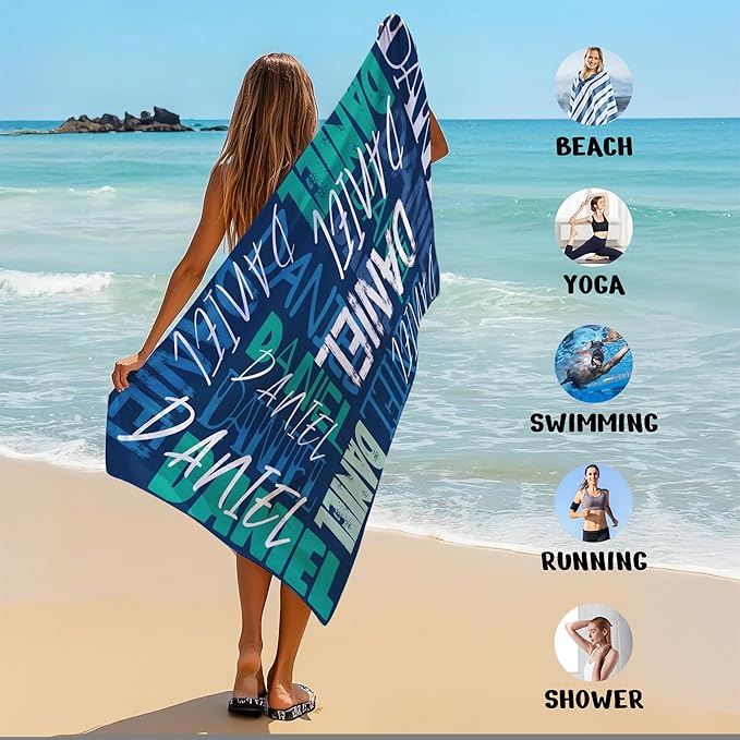 JML Personalized Beach Towel with Name, Custom Beach Towel with Name, Customized Microfiber Pool Towel, Quick Dry & Absorbent Swim Towel for Adult,Anniversary, Birthday, Summer Holiday,Vacation-GravixFit
