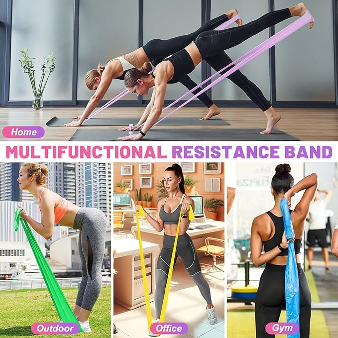 5 Pcs Resistance Bands, Professional Exercise Bands Elastic Stretch Bands for Fitness Yoga Pilates Stretching Strength Training, Workout Bands for Women and Men Home Gym-GravixFit