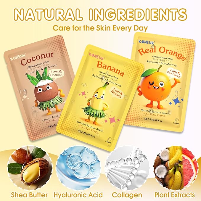126 Pack Sheet Hydrating Face Masks Skincare for Women, Bulk Fruit Face Mask Skin Care for Kids, Facial Masks Set for All Skin Types, Christmas Birthday Gifts, Spa Party Supplies for Girls Teens-GravixFit