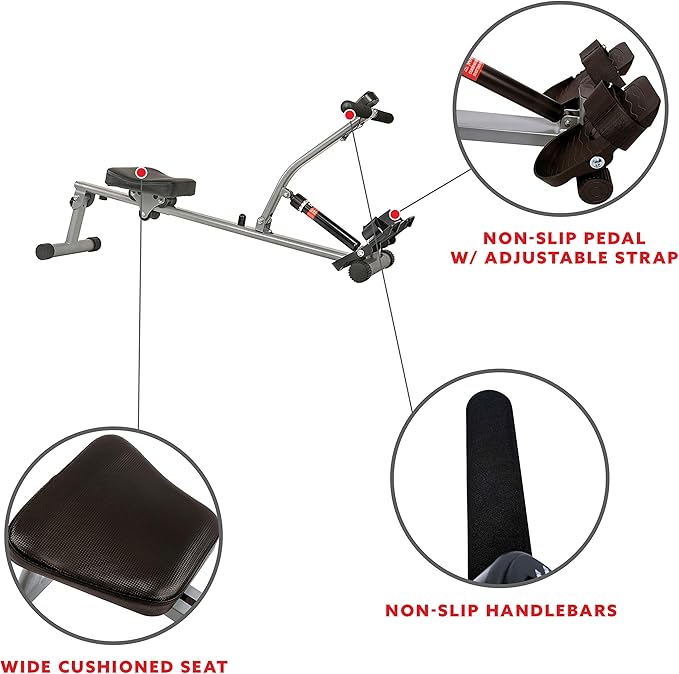 Sunny Health & Fitness Compact Adjustable Rowing Machine with 12 Levels of Resistance for Complete Body Workouts and Optional Free SunnyFit App Enhanced Connectivity