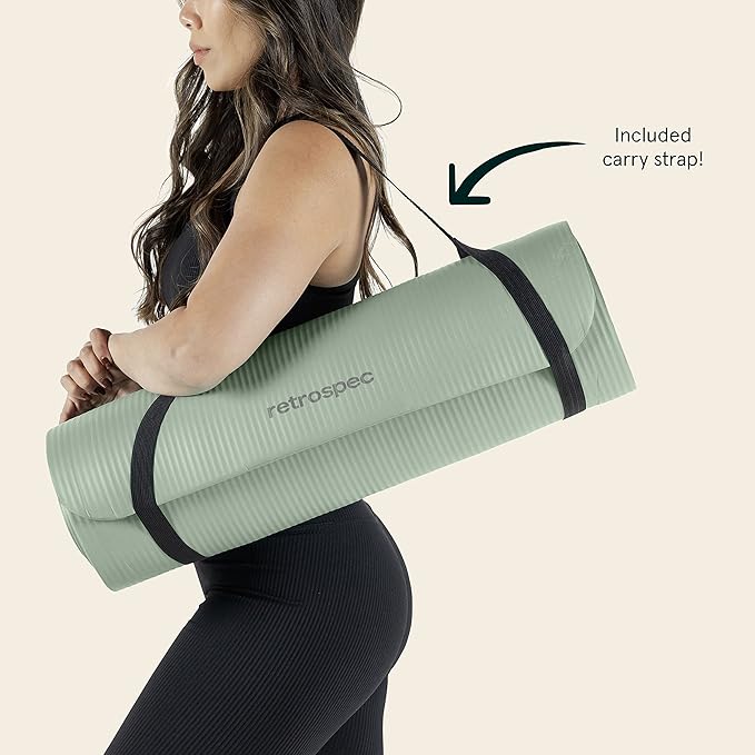 Retrospec Solana Yoga Mat 1/2" Thick w/Nylon Strap for Men & Women - Non Slip Exercise Mat for Yoga, Pilates, Stretching, Floor & Fitness Workouts-GravixFit