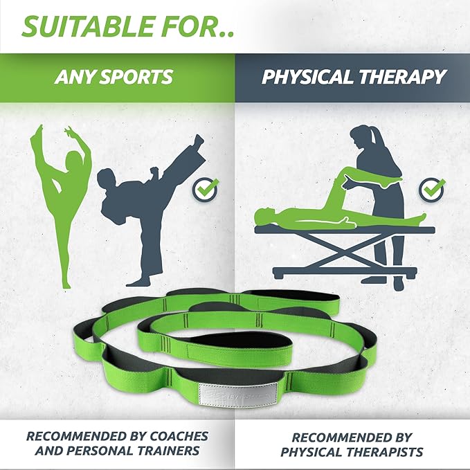 EverStretch Non-Elastic Stretching Strap with Loops - Move Freely with This Looped Stretch Strap Premium Stretch Band for Sports, Physical Therapy and Recovery from Knee Replacement Surgery.-GravixFit