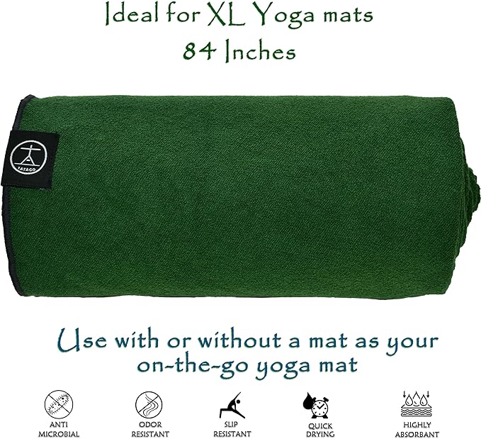 Tatago Hot Yoga Mat Towel Non Slip for Hot Yoga (72-84 inch Mats) Our Hot Yoga Towel Non Slip Silicone Dabs & Absorbent Microfiber Blend Gives You More Grip As You Drip! (Ezmeraldo, XL - 84")-GravixFit