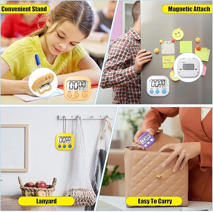 Macarrie 48 Pcs Digital Kitchen Timer Bulk Small Magnetic Backing Stand Timer Clock Loud Alarm LCD Display Electronic Minute Second Count Countdown Alarm for Teacher Classroom Cooking Baking (Fashion)-GravixFit
