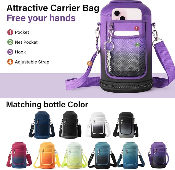 1 Gallon Water Bottle Insulated | Thickened Stainless Steel Vacuum Metal Water Jug | Portable Sports Large for Gym and Hiking with Straw, Carrier Bag, Handle Strap | BPA-Free 128 oz-GravixFit