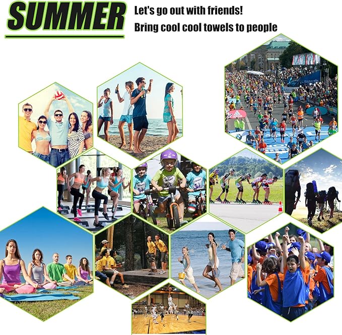 Biange Cooling Towel (Pack of 20, 40"x12") with Pouches for Sports, Workout, Fitness, Gym, Yoga, Golf, Pilates, Travel, Camping & More-GravixFit