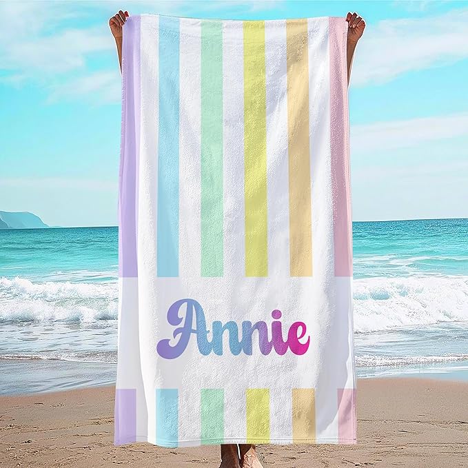 JML Personalized Beach Towel with Name, Custom Rainbow Cabana Stripe Beach Towel, Customized Microfiber Pool Towel, Quick Dry & Absorbent Swim Towel for Adult,Anniversary, Birthday, Summer Holiday-GravixFit