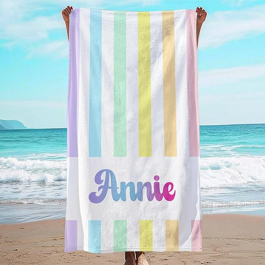 JML Personalized Beach Towel with Name, Custom Rainbow Cabana Stripe Beach Towel, Customized Microfiber Pool Towel, Quick Dry & Absorbent Swim Towel for Adult,Anniversary, Birthday, Summer Holiday-GravixFit