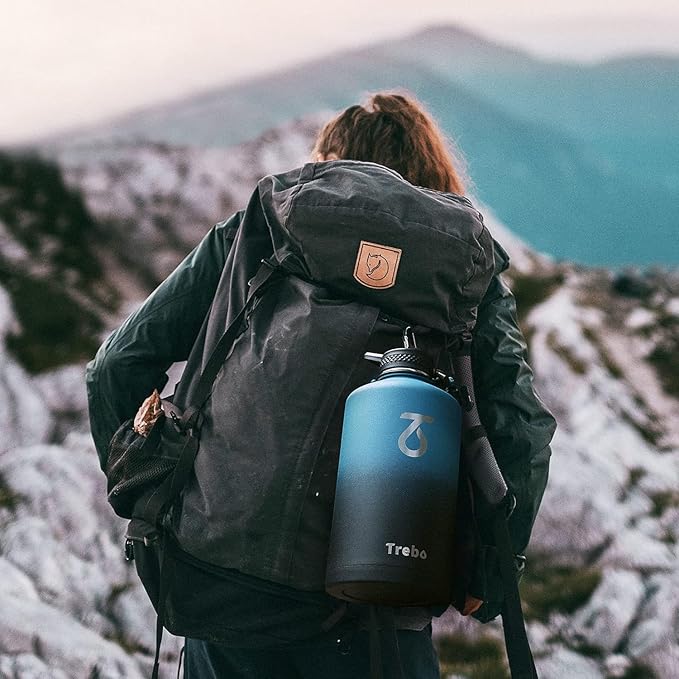 Trebo One Gallon Water Bottle Insulated with Paracord Handle,128oz Large Stainless Steel Water Jug,Vacuum Double Wall Insulated 24hr Cold Retention,Leakproof Flask with 3 Lids,Indigo Black-GravixFit