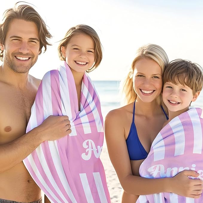 JML Personalized Beach Towel with Name, Custom Cabana Stripe Beach Towel, Customized Microfiber Pool Towel, Quick Dry & Absorbent Swim Towel for Adult,Mother's Day, Birthday, Summer Holiday,Vacation-GravixFit