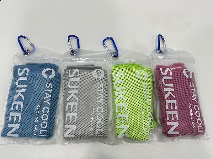 Sukeen 4 Pack Cooling Towel (40"x12") for Sweat, Quick-Drying Neck Cooling Wraps, Soft & Breathable Chilly Sports Towel for Yoga, Sport, Running, Workout, Cooking, Microfiber-GravixFit