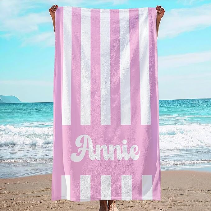 JML Personalized Beach Towel with Name, Custom Cabana Stripe Beach Towel, Customized Microfiber Pool Towel, Quick Dry & Absorbent Swim Towel for Adult,Mother's Day, Birthday, Summer Holiday,Vacation-GravixFit