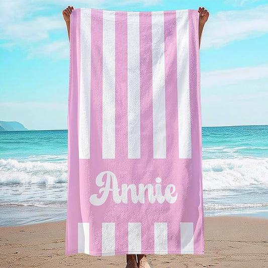 JML Personalized Beach Towel with Name, Custom Cabana Stripe Beach Towel, Customized Microfiber Pool Towel, Quick Dry & Absorbent Swim Towel for Adult,Mother's Day, Birthday, Summer Holiday,Vacation-GravixFit