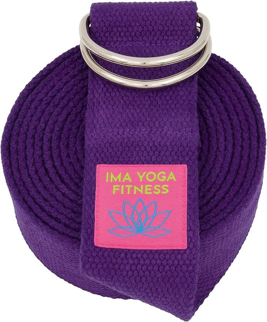 Adaptive Yoga Strap, Stretching Strap, 2 Inches Wide, 100% Naturally Soft Cotton, Steel D-Rings, Includes Natural Cotton Drawstring Storage Pouch and Instructional E-Book-GravixFit