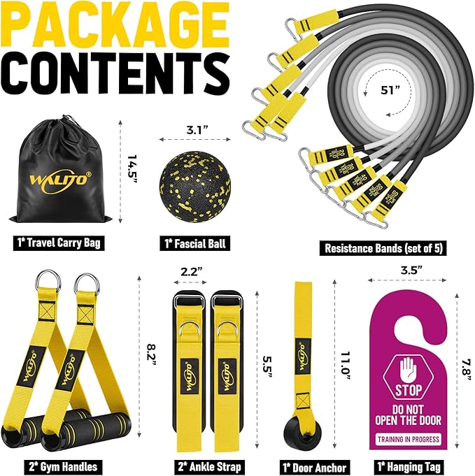 WALITO Resistance Bands Set - Exercise Bands with Handles, Door Anchor, Legs Ankle Straps, for Heavy Resistance Training, Physical Therapy, Muscle Training, Yoga, Home Workouts-GravixFit