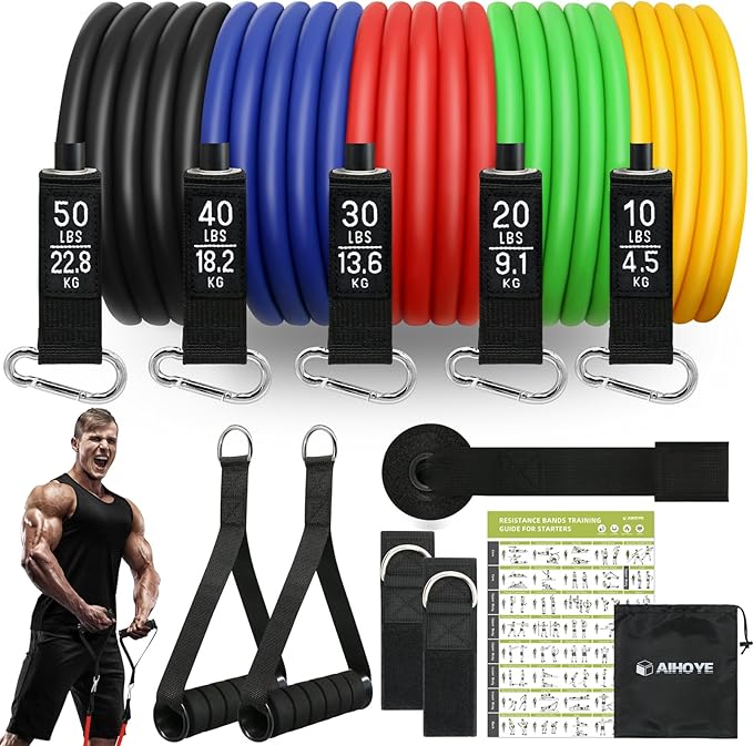 Aihoye Resistance Bands for Working Out, Exercise Bands with Handles, Stretch Bands for Exercise, Workout Bands with Door Anchors for Physical Therapy & Strength Training-GravixFit