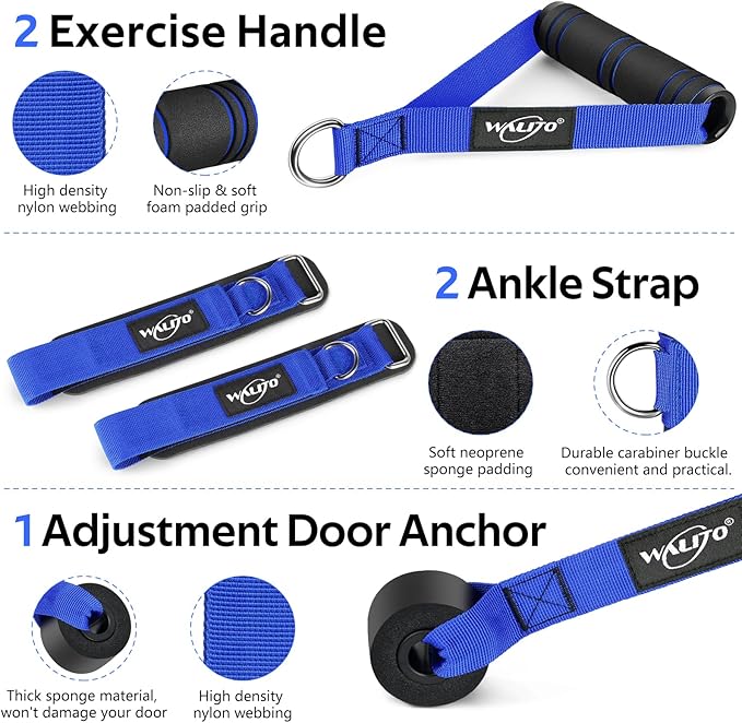 WALITO Resistance Bands Set - Exercise Bands with Handles, Door Anchor, Legs Ankle Straps, for Heavy Resistance Training, Physical Therapy, Muscle Training, Yoga, Home Workouts-GravixFit