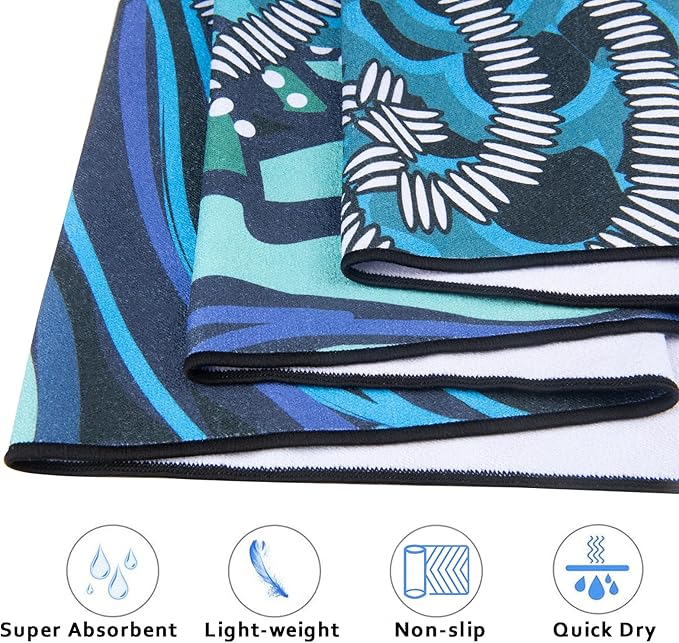 QiyI Yoga Mat Towel with Corner Pockets, Non Slip Sweat Absorbent Hot Yoga Towels, Soft Yoga Blankets with Travel Bag, Skidless Mat Cover for Workout, Gym, Fitness - 70"x26", Vintage Paisley-GravixFit