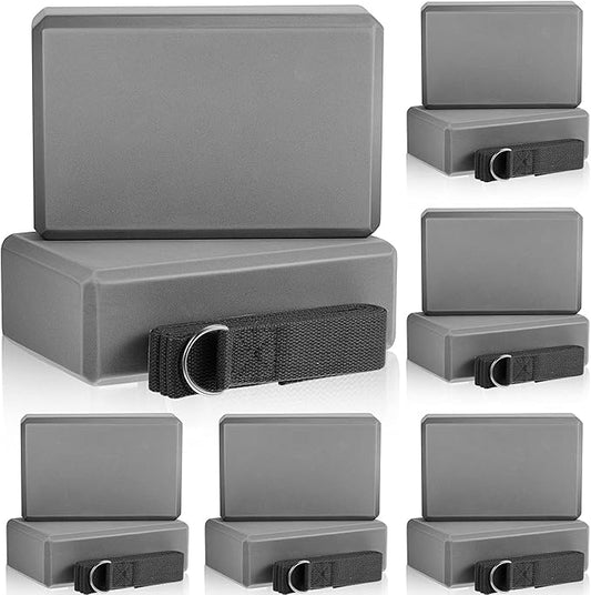 Meooeck 18 Pcs Yoga Block and Strap Set 9 x 6 x 3 Inch EVA Foam Non Slip Brick 8 ft Yoga Straps for Stretching D Ring Design for Back to School Pilates Fitness Workout Exercise-GravixFit