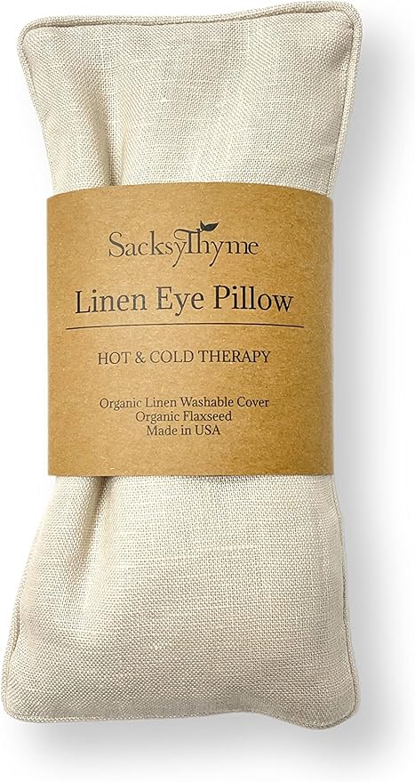 Organic Linen Eye Pillow - Lavender & Flaxseed for Relaxation, Yoga, Stress Relief - Microwavable Heating Pad & Cool Compress - Made in USA - Gifts for Meditation-GravixFit