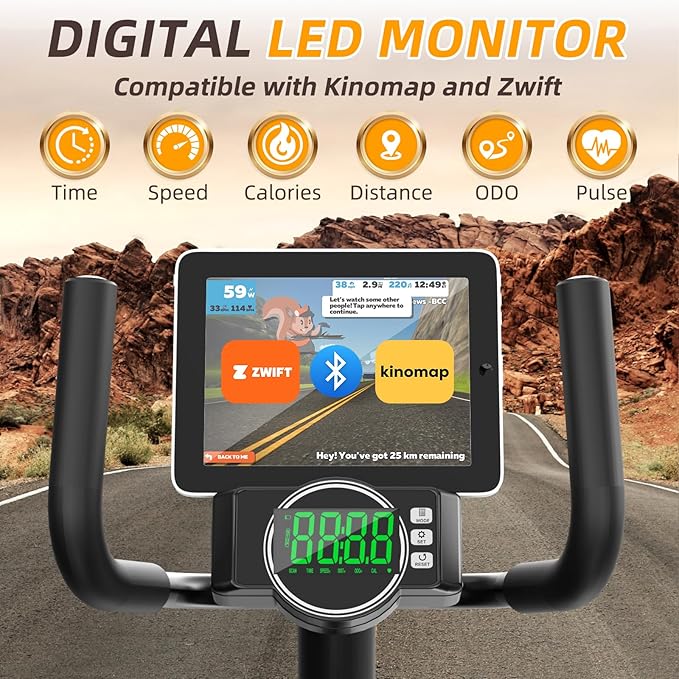 VANSWE Recumbent Exercise Bike, Recumbent Stationary Bikes for Home 400 LBS Weight Capacity, Exercise Bike for Home Seniors with Smart App and Bluetooth Connectivity, LED Display, Pulse Handle-GravixFit