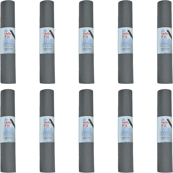 Hello Fit 10-Pack Yoga Mat, 68" x 24" Non Slip Exercise Mat, 4mm Thick Gym Mat for Fitness and Stretching, Bulk Non Toxic Yoga Mats for Schools and Studios-GravixFit