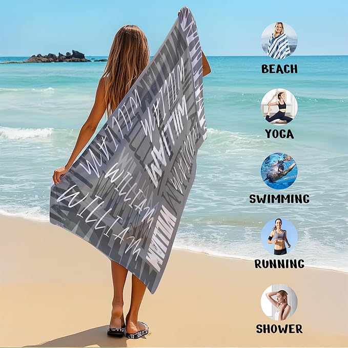 JML Personalized Beach Towel with Name, Custom Beach Towel with Name, Customized Microfiber Pool Towel, Quick Dry & Absorbent Swim Towel for Adult,Anniversary, Birthday, Summer Holiday,Vacation-GravixFit