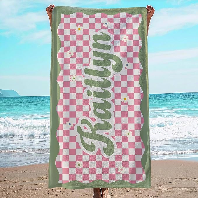 JML Personalized Beach Towel with Name, Custom Flower Beach Towel, Customized Microfiber Pool Towel, Quick Dry & Absorbent Swim Towel for Adult,Anniversary, Birthday, Summer Holiday,Vacation-GravixFit