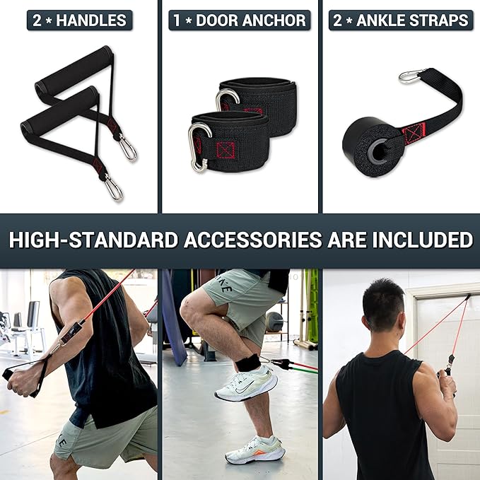 TheFitLife Resistance Bands with Handles - Designed for American Body Types, Exercise Workout Tubes for Men, Women, Includes Large Handles, Ankle Straps, Door Anchor, Fitness Levels-GravixFit
