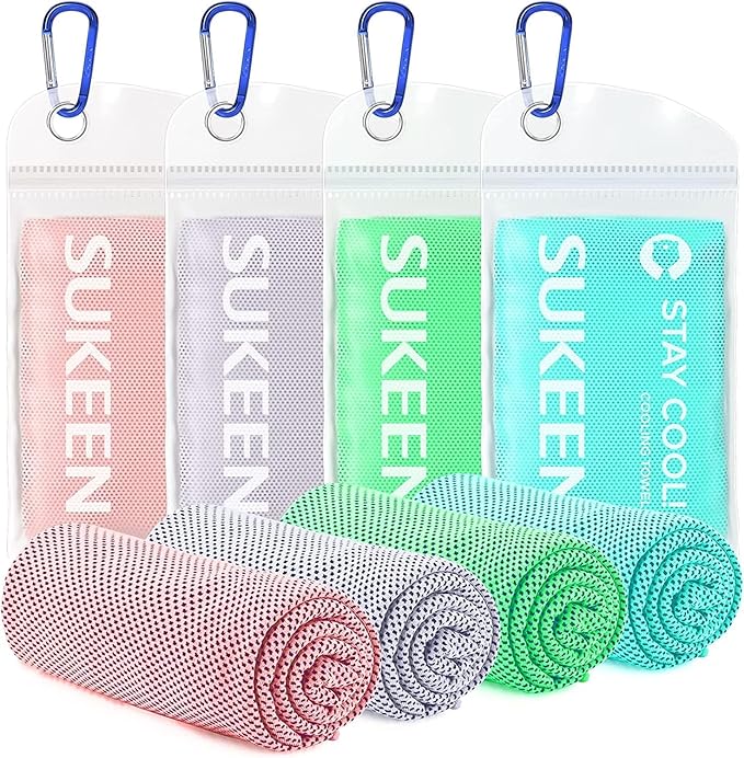 Sukeen 4 Pack Cooling Towel (40"x12") for Sweat, Quick-Drying Neck Cooling Wraps, Soft & Breathable Chilly Sports Towel for Yoga, Sport, Running, Workout, Cooking, Microfiber-GravixFit